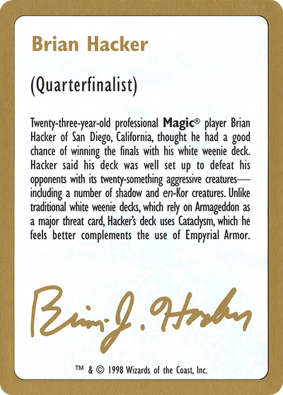 1998 Brian Hacker Biography Card (WCD-) - World Championship Decks 1998