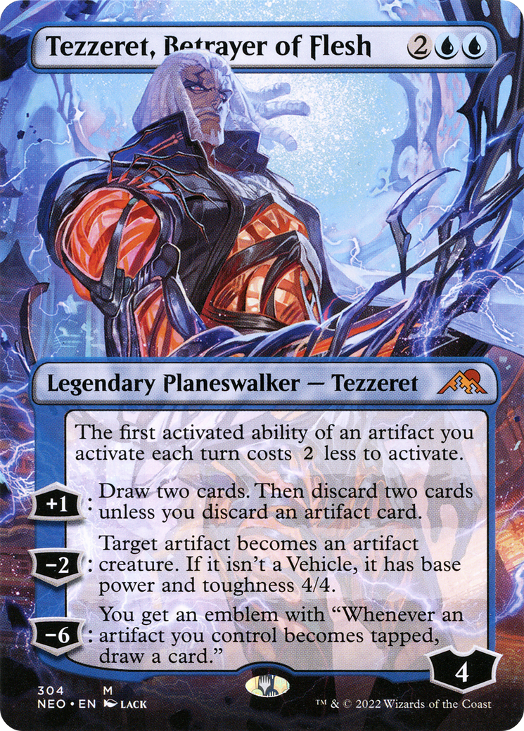 Tezzeret, Betrayer of Flesh (Borderless) (NEO-304) - Kamigawa: Neon Dynasty (Borderless)