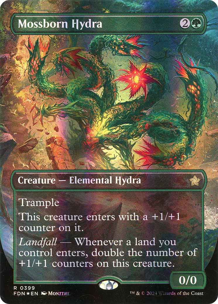 Mossborn Hydra (Borderless) (Mana Foil) (FDN-399) - Foundations (Borderless) Foil