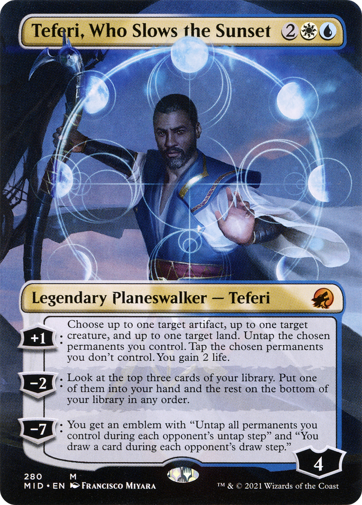 Teferi, Who Slows the Sunset (Borderless) (MID-280) - Innistrad: Midnight Hunt (Borderless)
