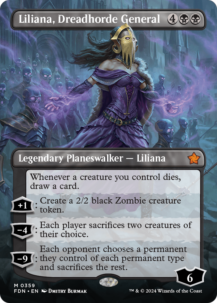 Liliana, Dreadhorde General (Borderless) (FDN-359) - Foundations (Borderless) Foil