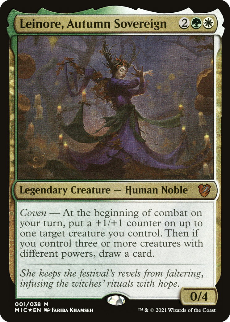 Leinore, Autumn Sovereign (Display Commander) - Thick Stock (MIC-001) - Midnight Hunt Commander Display Commanders Foil