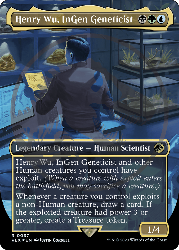 Henry Wu, InGen Geneticist (Borderless) (Emblem) (REX-037) - Jurassic World Collection (Borderless) Foil