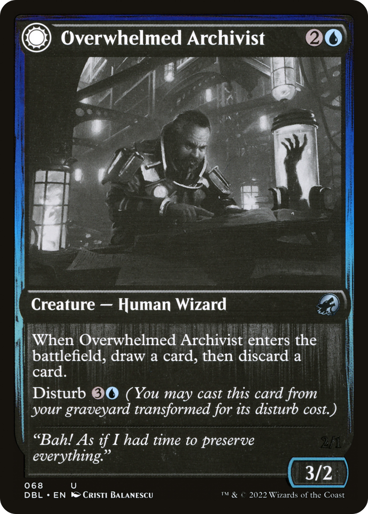 Overwhelmed Archivist (DBL-068) - Innistrad: Double Feature: (Double Faced Transform) Foil