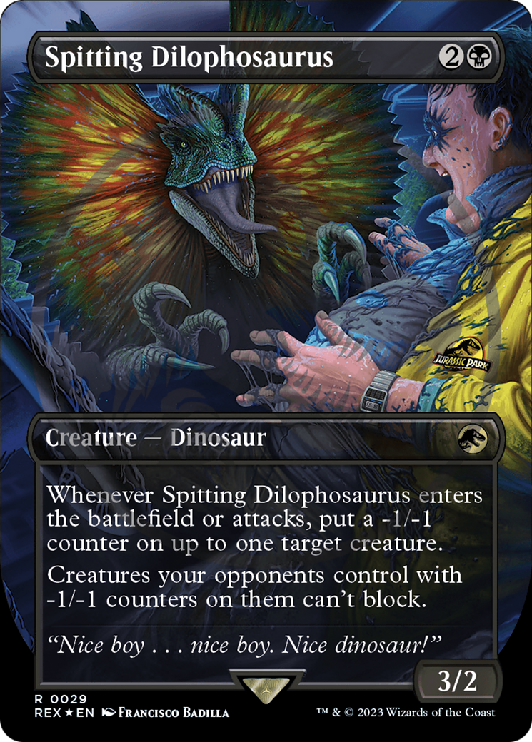 Spitting Dilophosaurus (Borderless) (Emblem) (REX-029) - Jurassic World Collection (Borderless) Foil