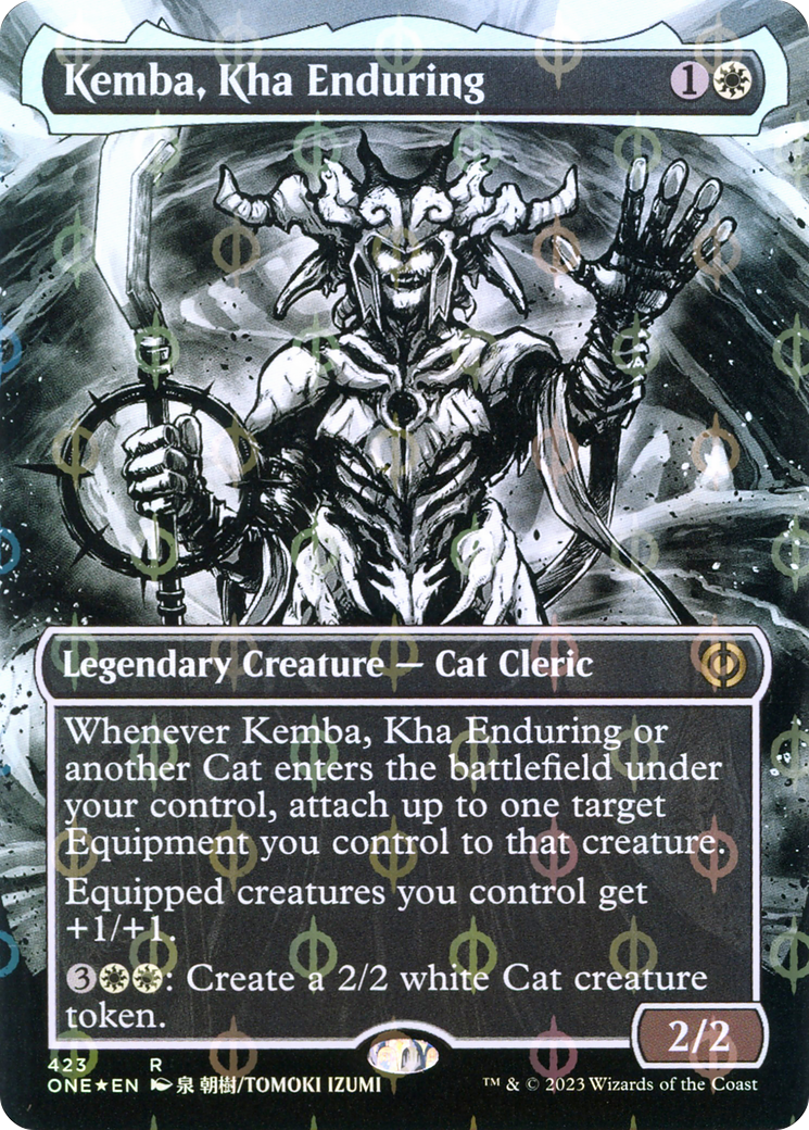 Kemba, Kha Enduring (Borderless) (Step-and-Compleat Foil) (ONE-423) - Phyrexia: All Will Be One: (Showcase) (Borderless) Foil