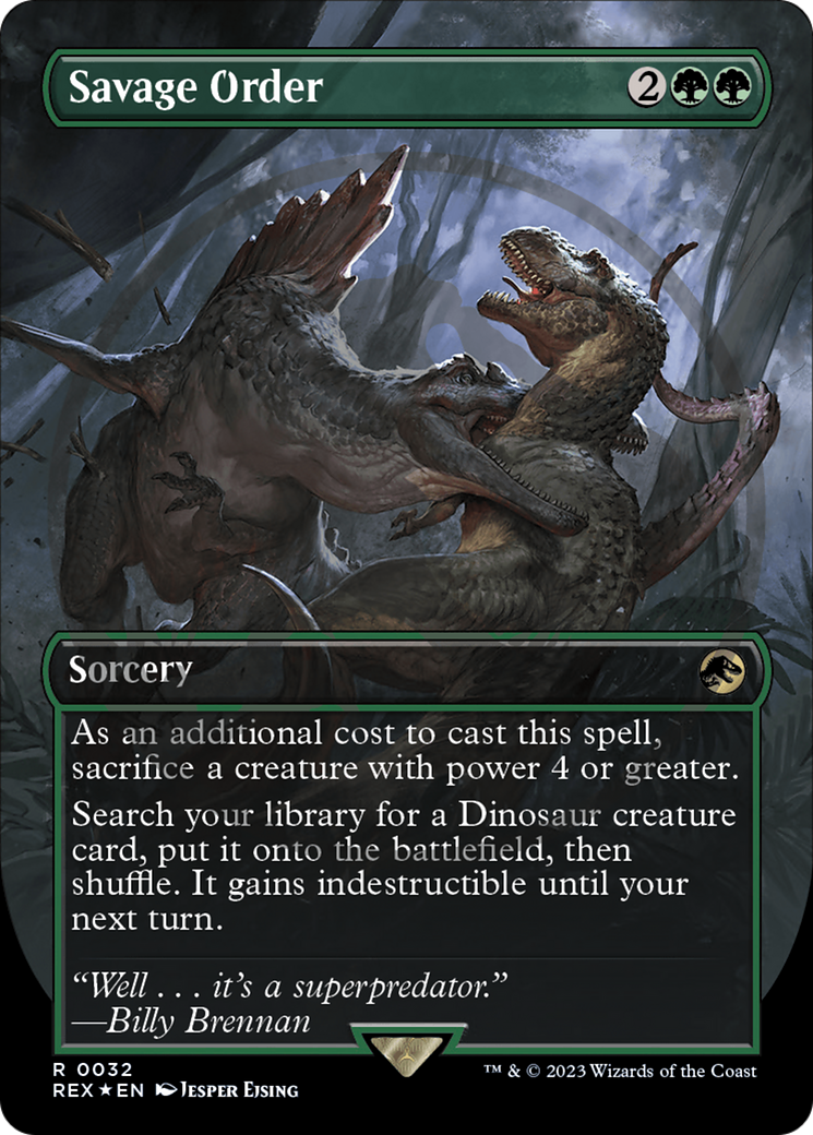 Savage Order (Borderless) (Emblem) (REX-032) - Jurassic World Collection (Borderless) Foil