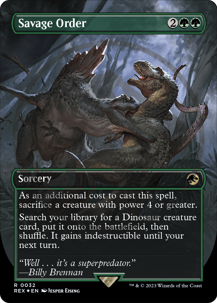 Savage Order (Borderless) (Emblem) (REX-032) - Jurassic World Collection (Borderless) Foil