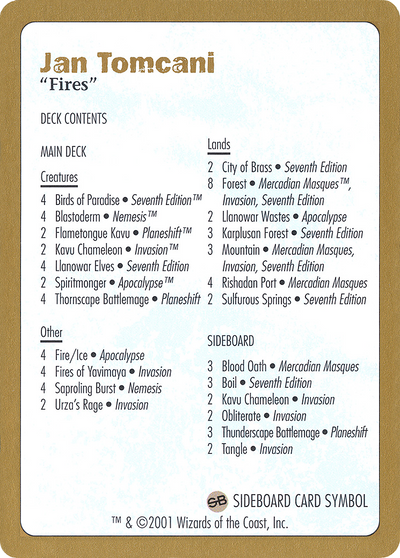 2001 Jan Tomcani Decklist Card (WCD-) - World Championship Decks 2001