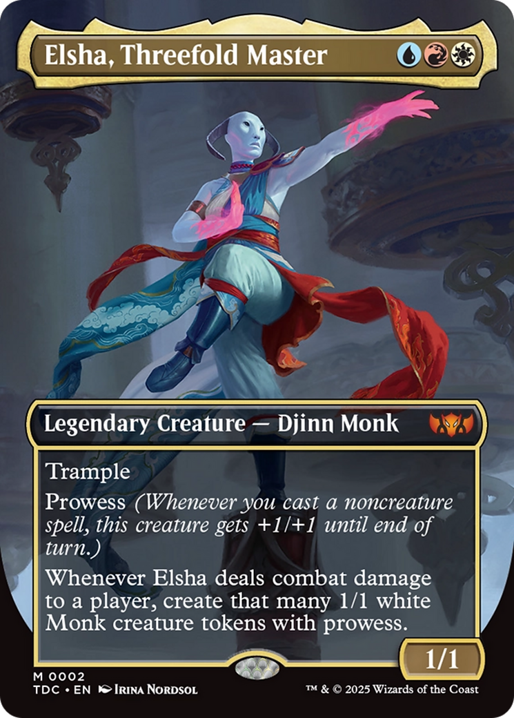 Elsha, Threefold Master (Borderless) (TDC-002) - Commander: Tarkir: Dragonstorm (Borderless) Foil