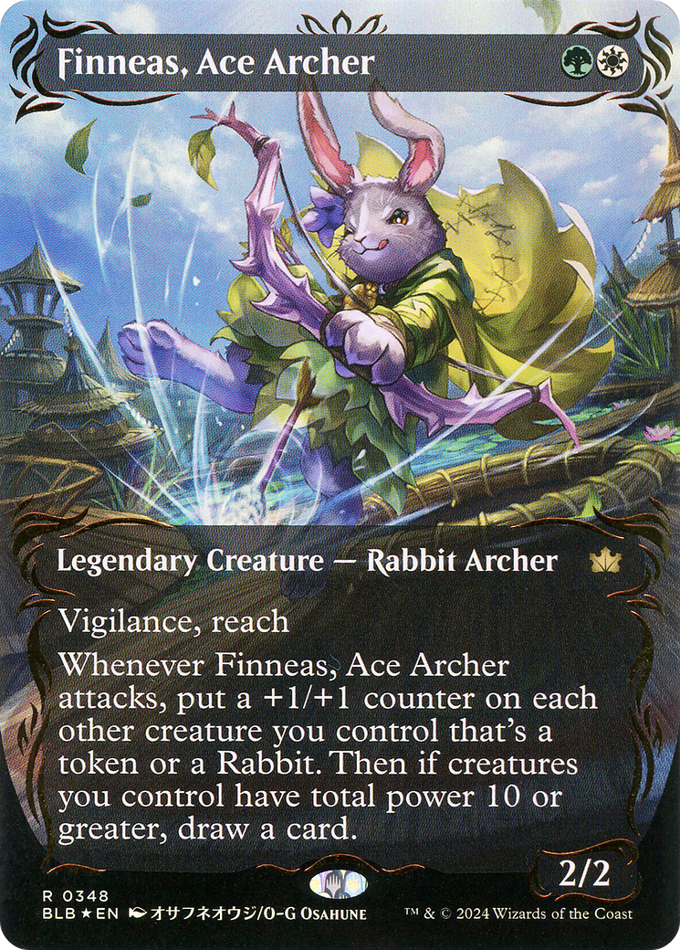 Finneas, Ace Archer (Borderless) (Raised Foil) (BLB-348) - Bloomburrow: (Showcase) (Borderless) Foil